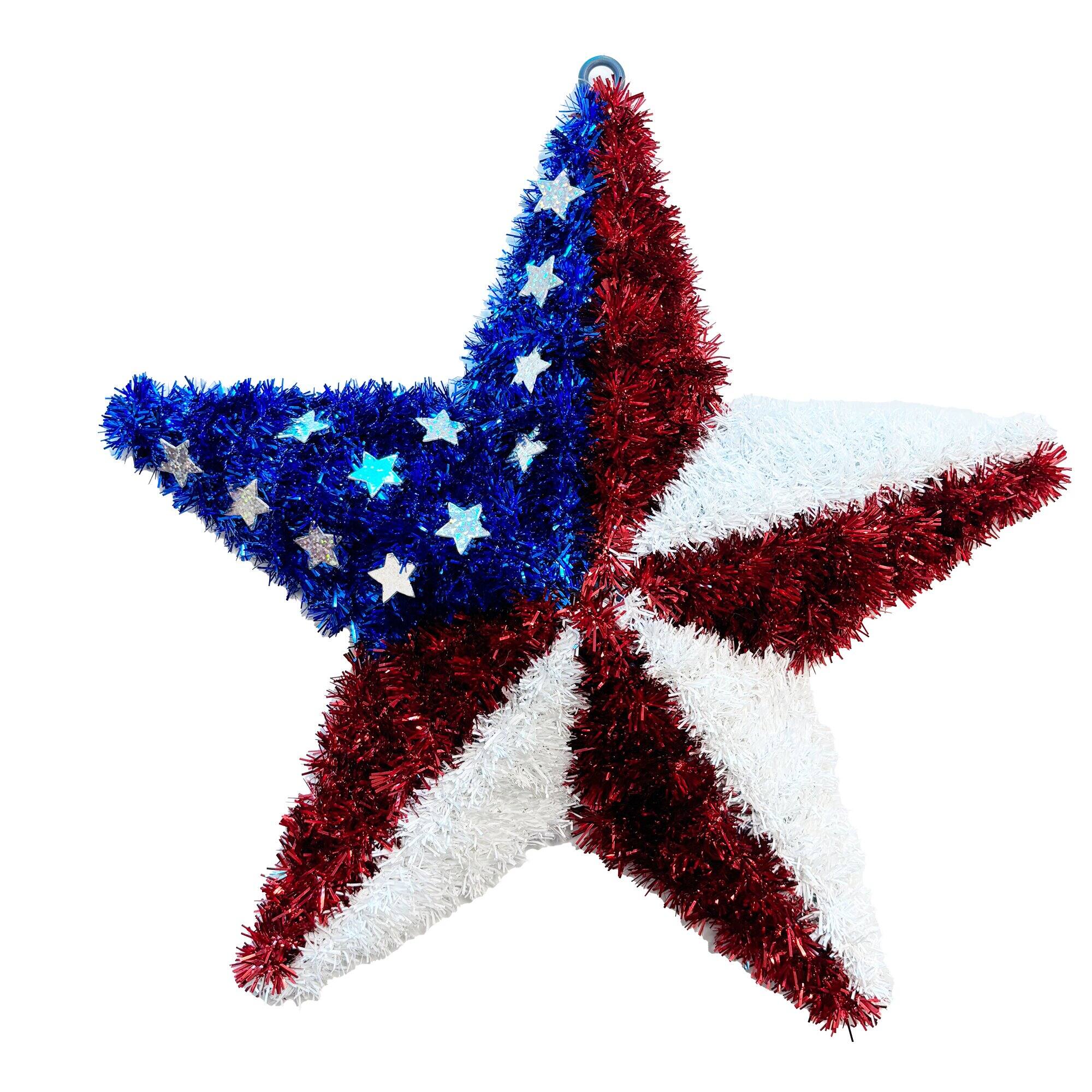 Red, White & Blue 14" US Flag Tinsel Star Wall Décor by Celebrate It™